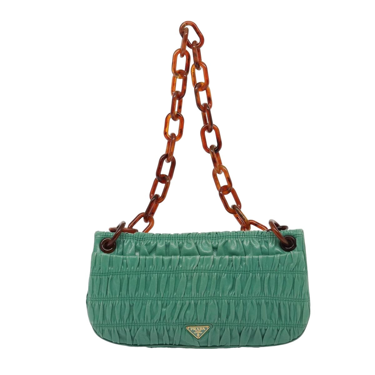 PRADA Chain Shoulder Bag Leather Green Auth 81468