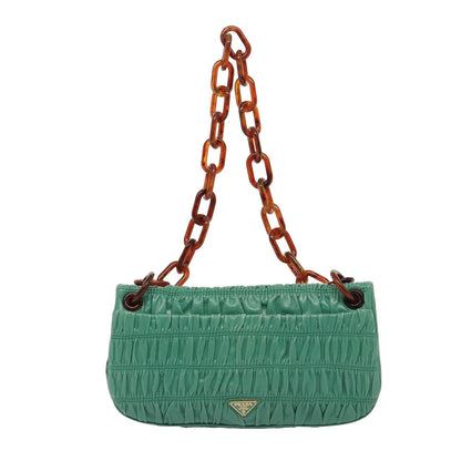 PRADA Chain Shoulder Bag Leather Green Auth 81468