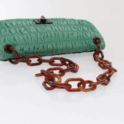 PRADA Chain Shoulder Bag Leather Green Auth 81468