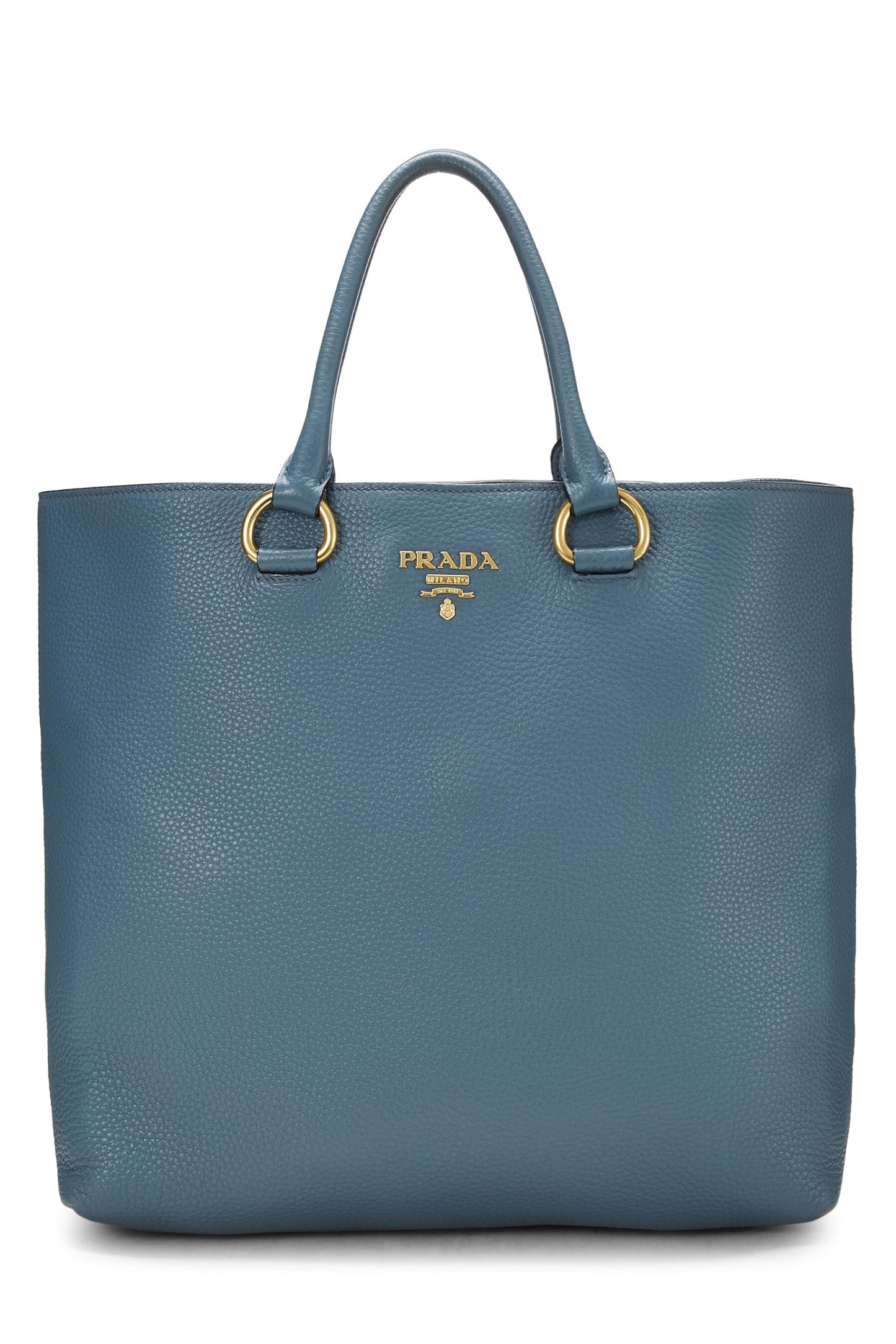 Prada,  Blue Vitello Daino Convertible Tote Medium, Blue