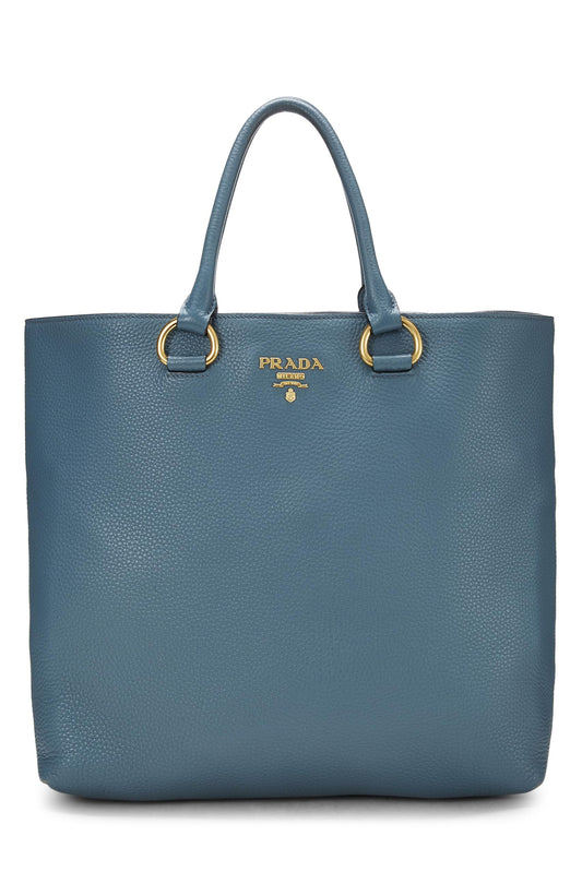 Prada,  Blue Vitello Daino Convertible Tote Medium, Blue