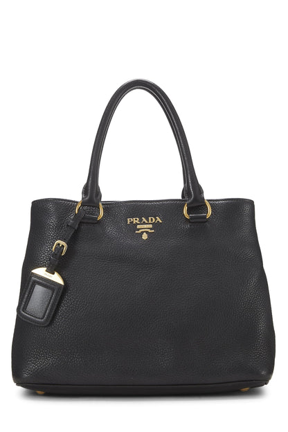 Prada,  Black Vitello Daino Convertible Handbag Small, Black