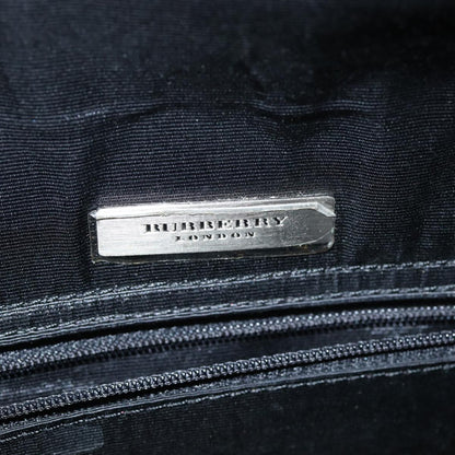 BURBERRY Nova Check Hand Bag Leather Canvas Black Beige Auth 81655