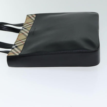 BURBERRY Nova Check Hand Bag Leather Canvas Black Beige Auth 81655