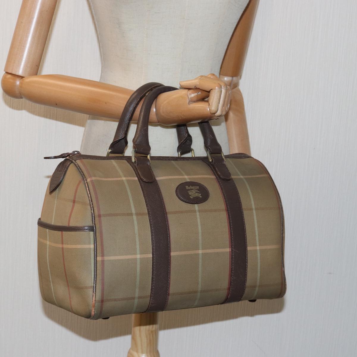 BURBERRYSs Nova Check Boston Bag Canvas Beige Auth 81659