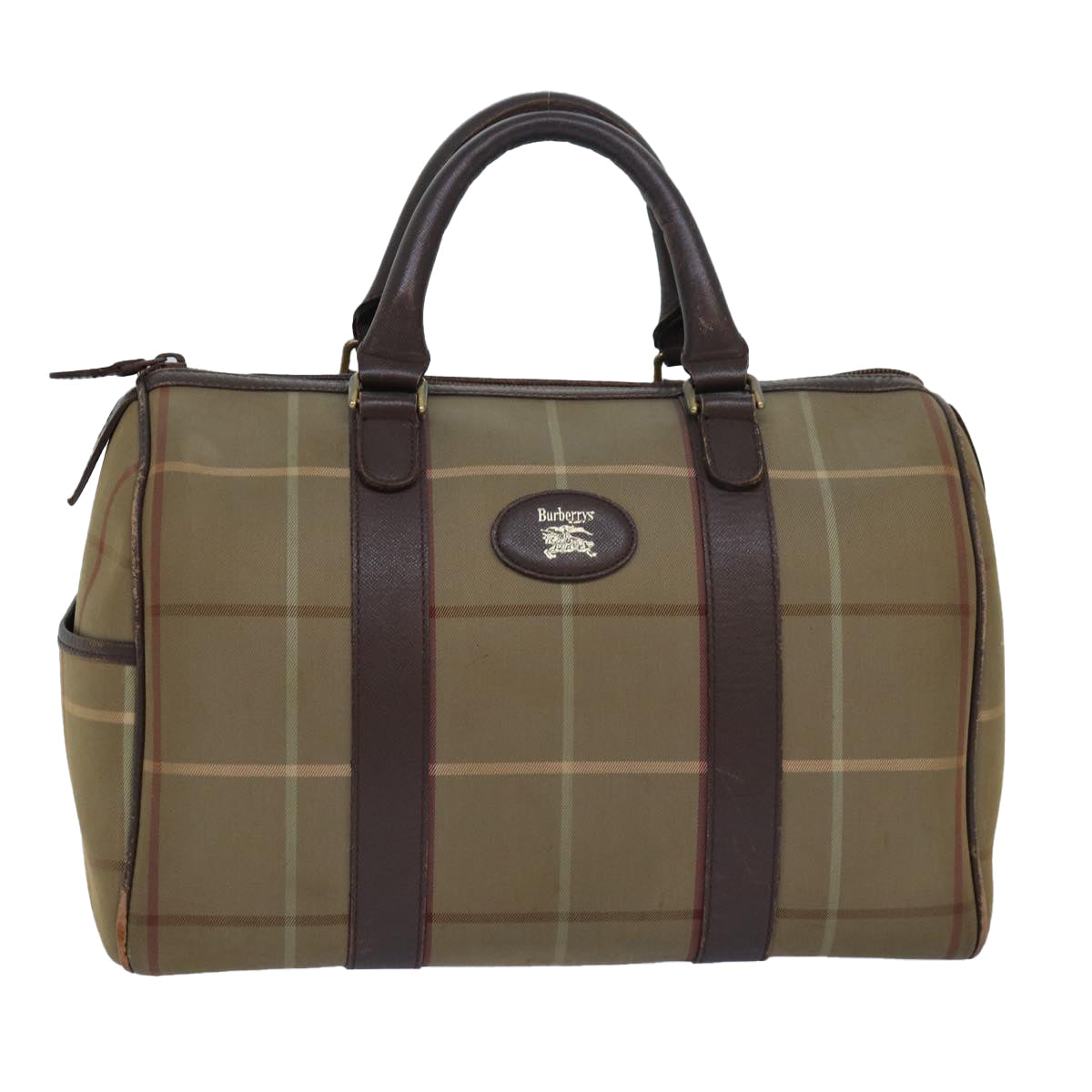 BURBERRYSs Nova Check Boston Bag Canvas Beige Auth 81659