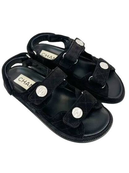 Suede Velcro Sandals Black Chanel