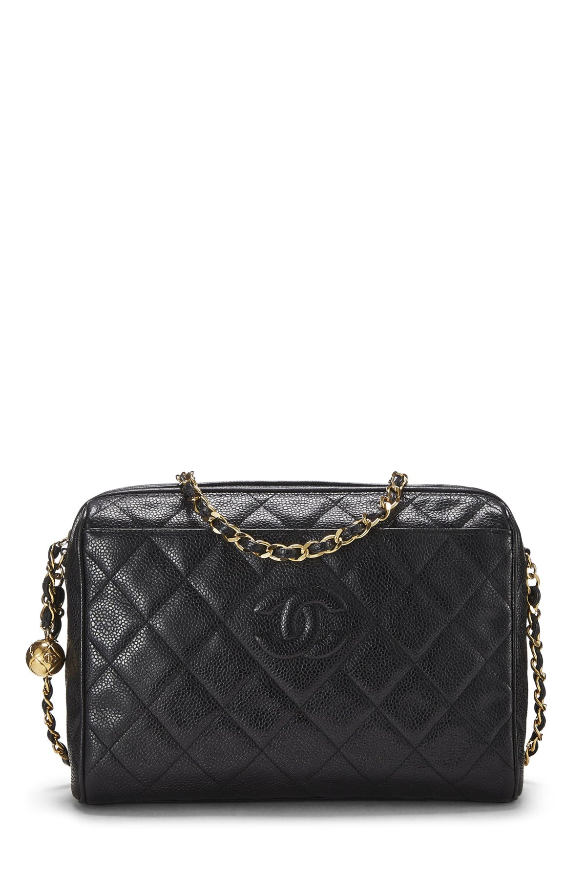 Chanel,  Black Quilted Caviar Pocket Camera Bag Medium, Black