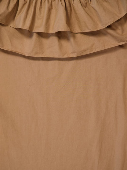 Beige Foncé Ruffled Cotton Serge Maxi Dress