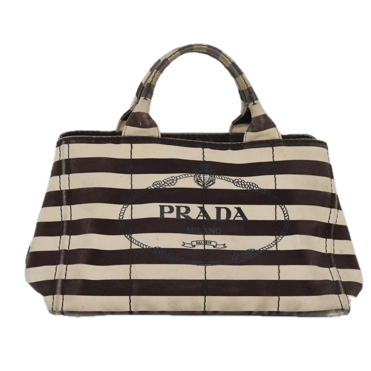 PRADA Canapa MM Hand Bag Canvas Brown Auth 81872