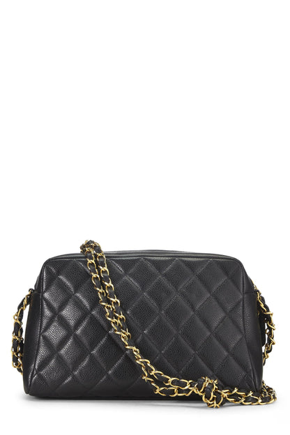 Chanel,  Black Quilted Caviar Pocket Camera Bag Medium, Black
