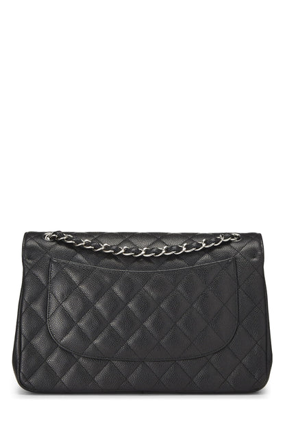 Chanel,  Black Quilted Caviar Leather New Classic Jumbo, Black