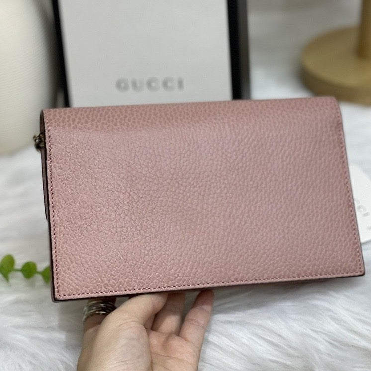 Gucci Interlocking G Wallet on Chain Leather Pink GHW