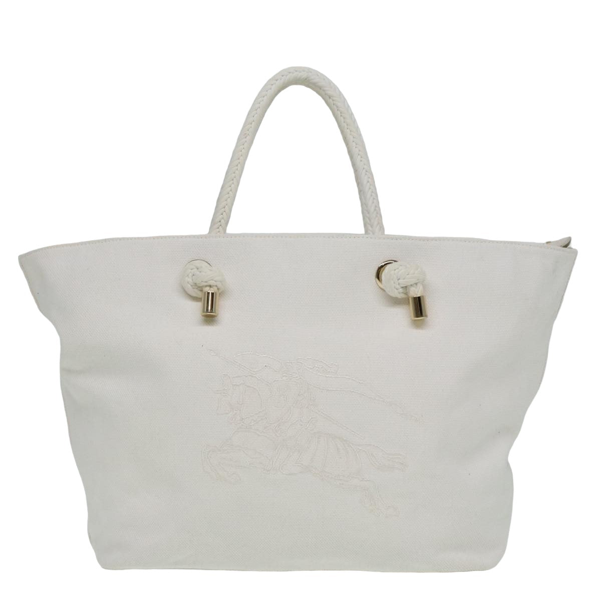BURBERRY Tote Bag Canvas White Auth 81965