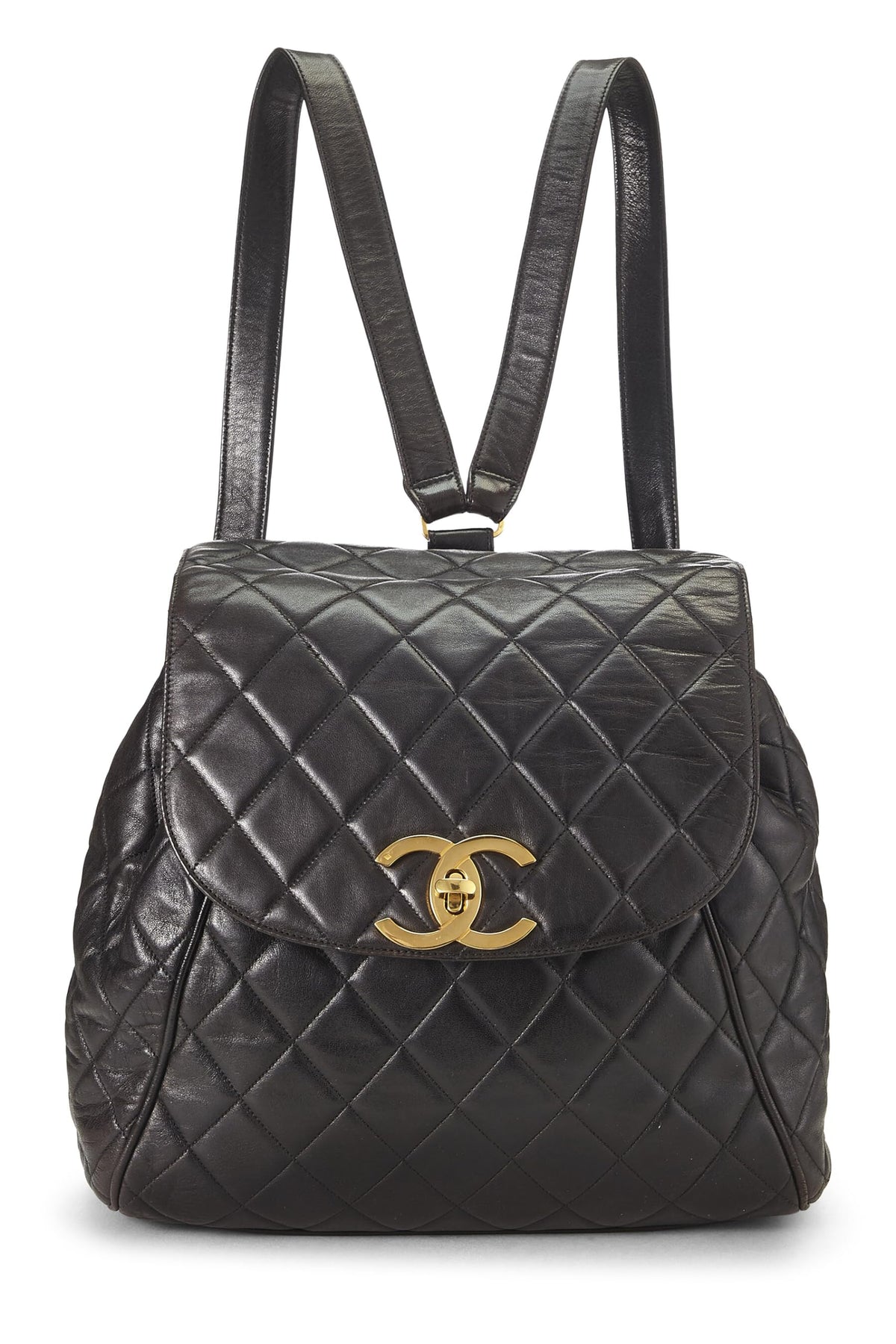 Chanel,  Black Quilted Lambskin Backpack Large, Black