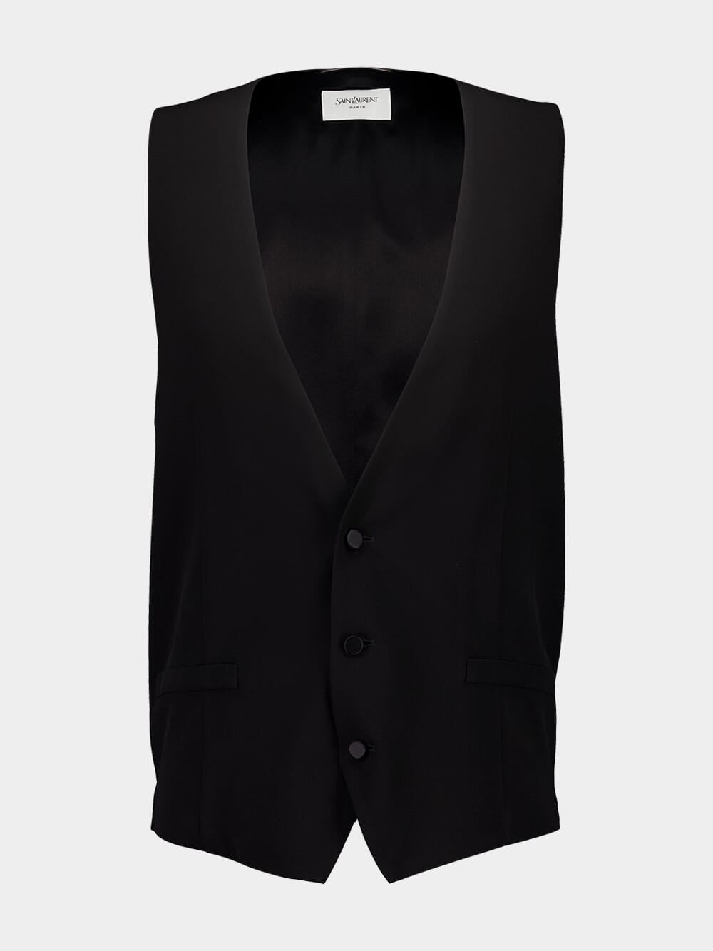 Black Silk Crepe Muslin Buttoned Vest
