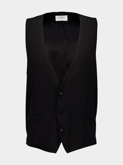 Black Silk Crepe Muslin Buttoned Vest