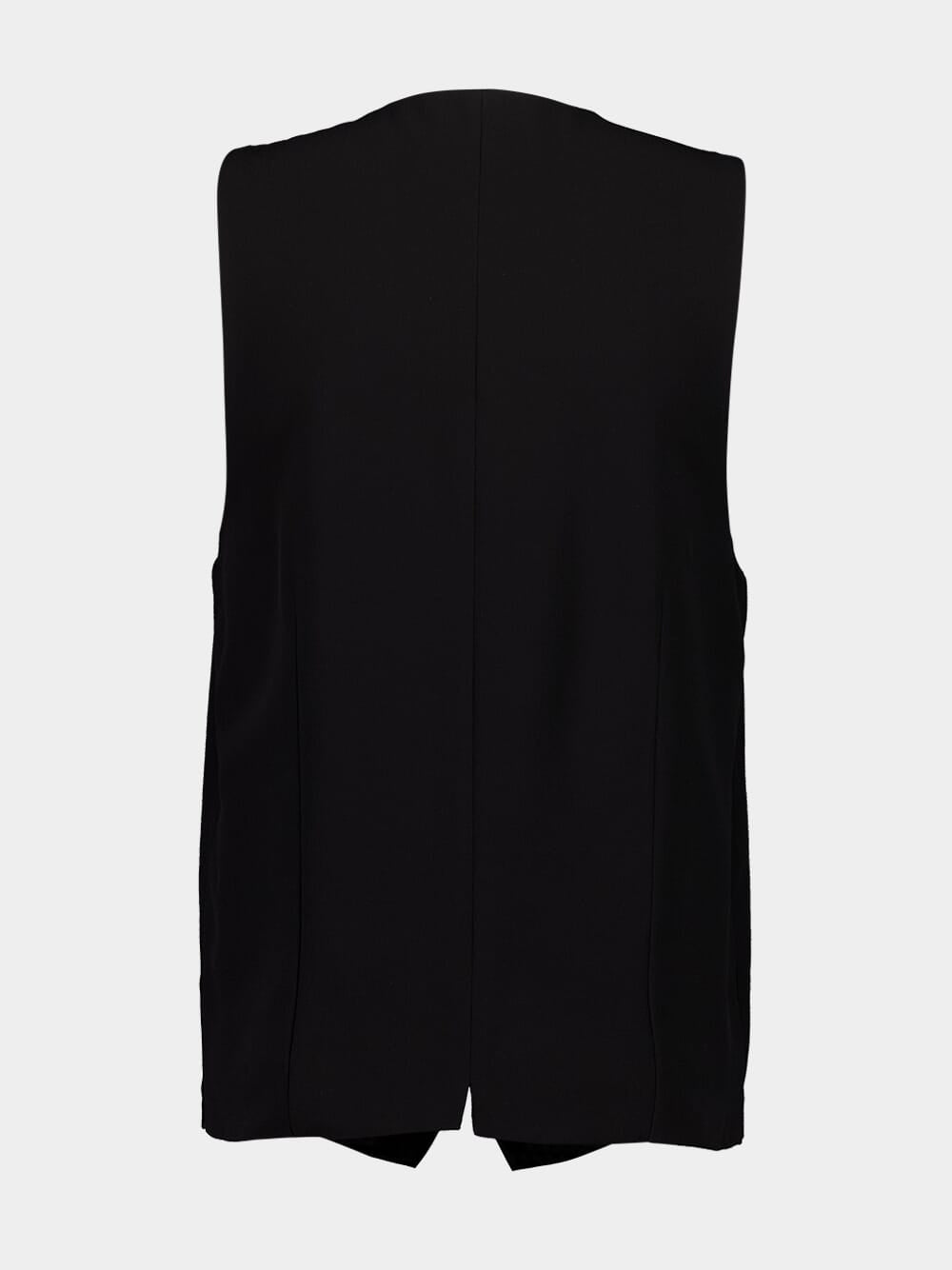 Black Silk Crepe Muslin Buttoned Vest