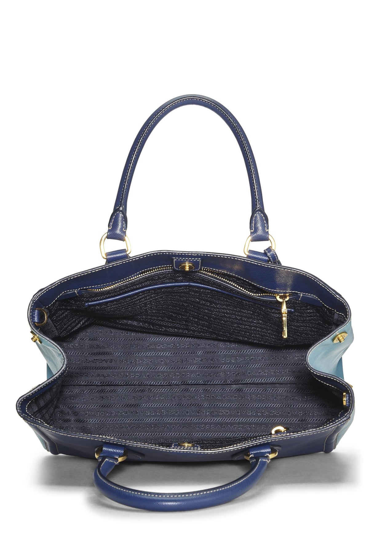Prada,  Blue Bi-Color Saffiano Tote, Blue