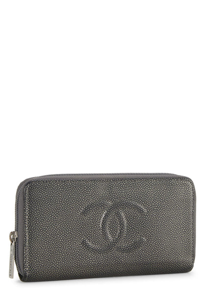 Chanel,  Silver Caviar Timeless 'CC' Wallet, Grey