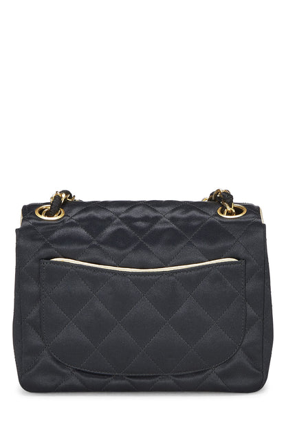Chanel,  Black Quilted Satin Piped Half Flap Mini, Black
