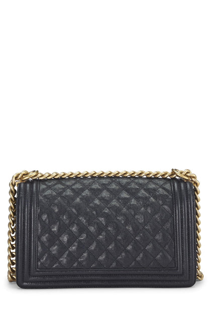 Chanel,  Navy Quilted Caviar Boy Bag Medium, Blue