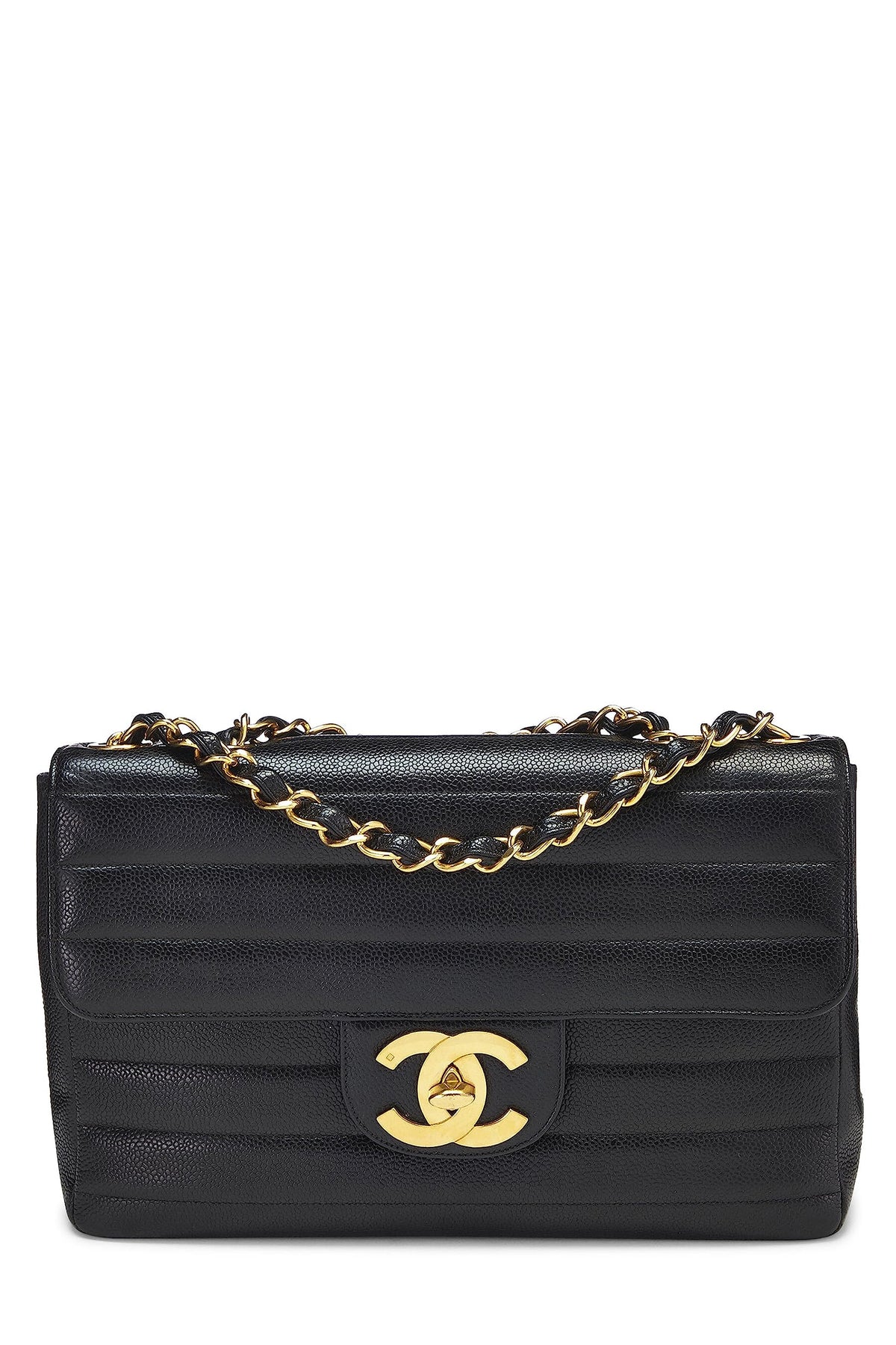 Chanel,  Black Horizontal Caviar Half Flap Jumbo, Black