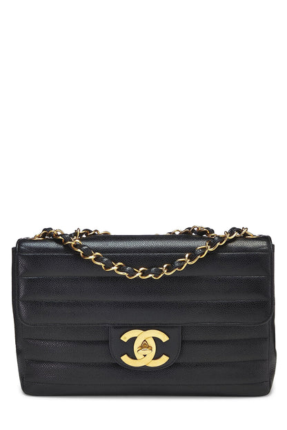 Chanel,  Black Horizontal Caviar Half Flap Jumbo, Black