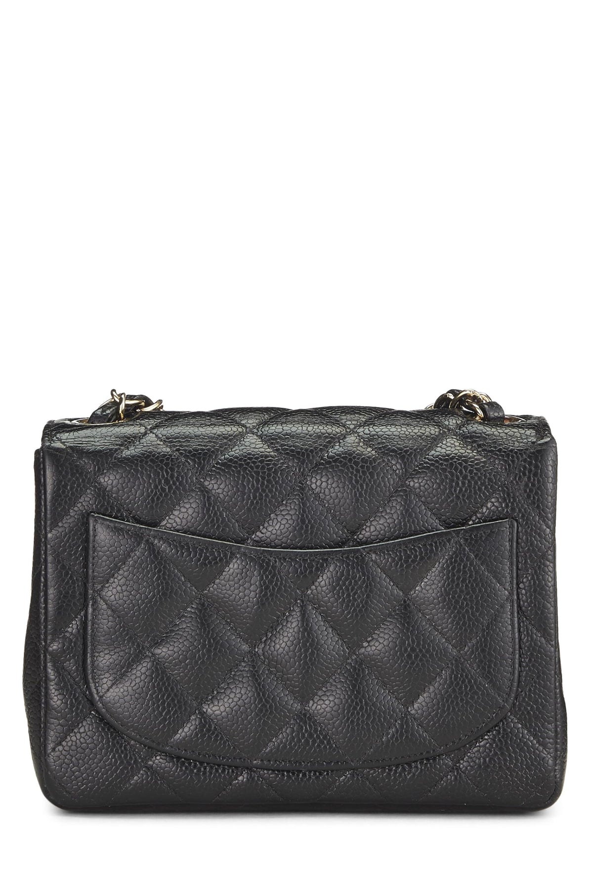 Chanel,  Black Quilted Caviar Half Flap Mini, Black