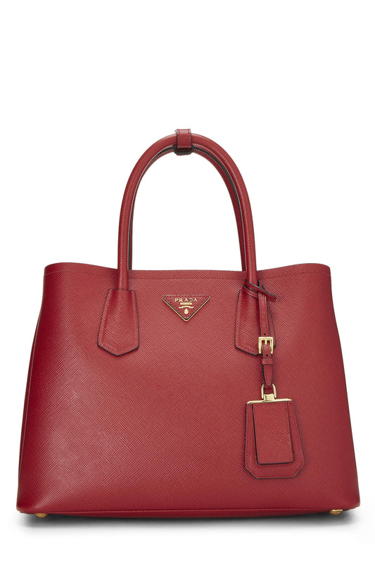 Prada,  Red Saffiano Double Bag Medium, Red