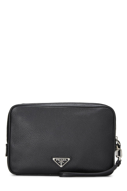 Prada,  Black Vitello Daino Leather Clutch, Black