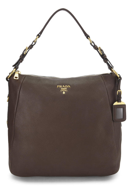 Prada,  Brown Vitello Daino Hobo, Brown