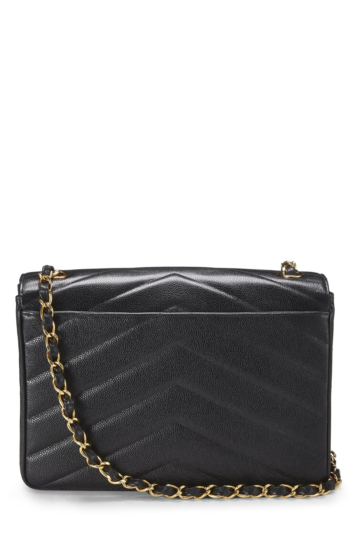 Chanel,  Black Caviar Chevron Envelope Flap Jumbo, Black