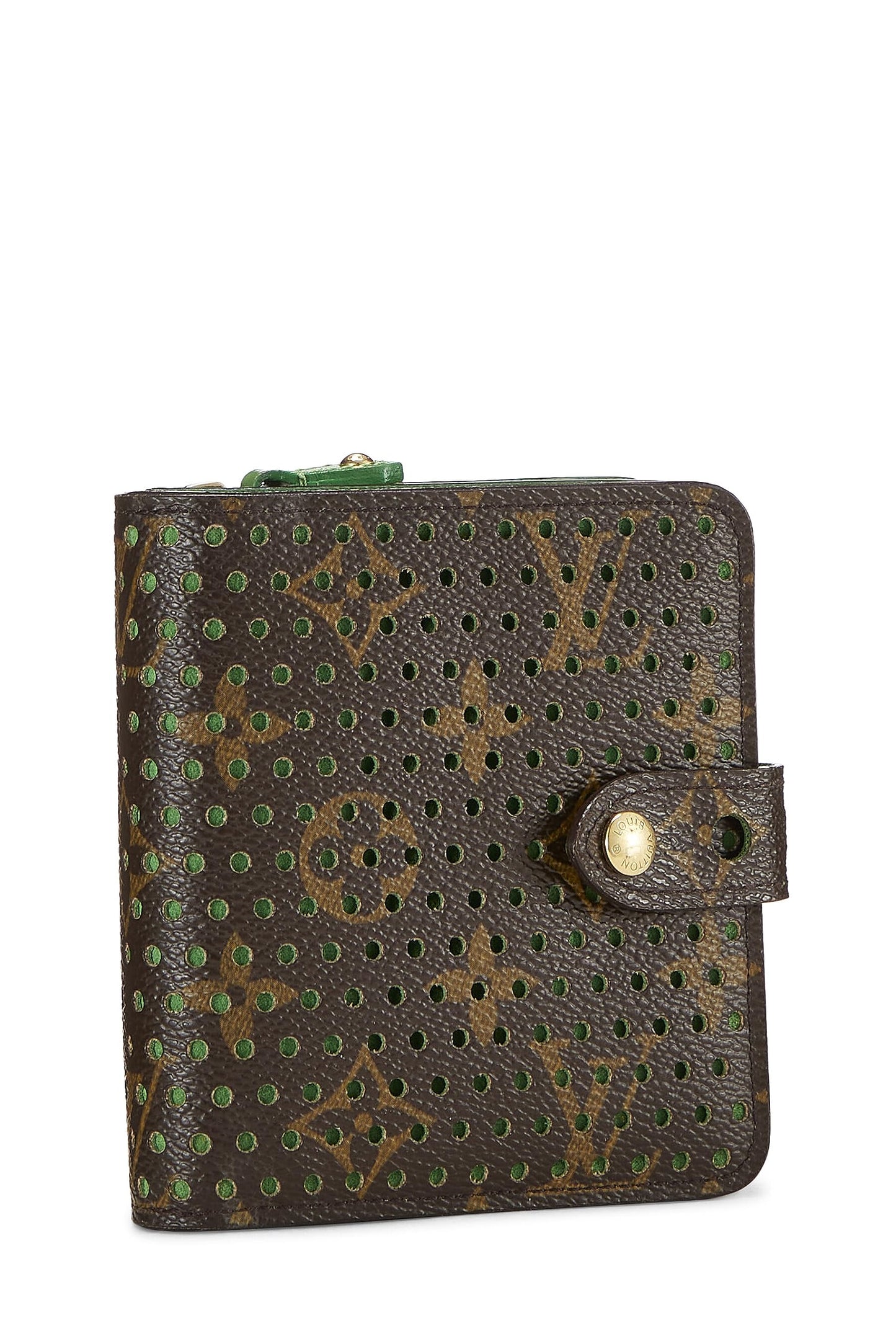 Louis Vuitton,  Green Monogram Canvas Perforated Zippy Compact, Green