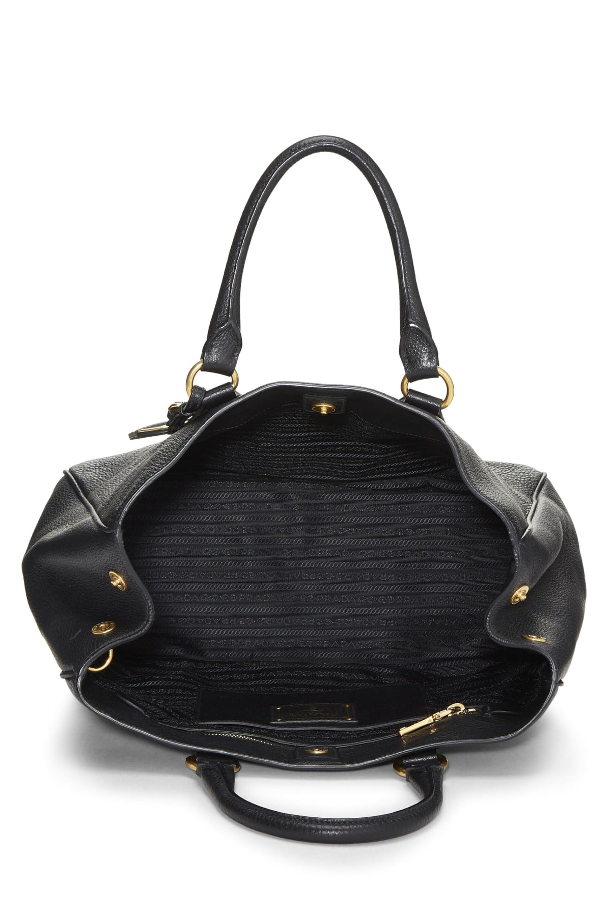 Prada,  Black Vitello Daino Convertible Tote, Black