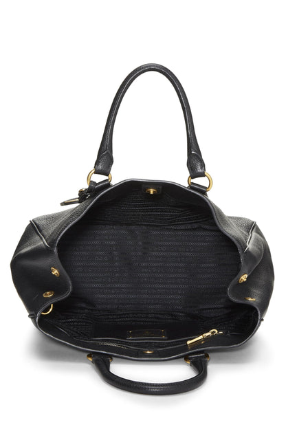 Prada,  Black Vitello Daino Convertible Tote, Black