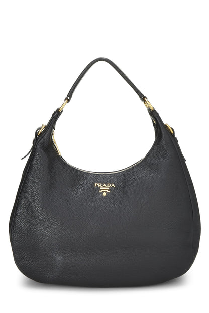 Prada,  Black Vitello Daino Hobo Medium, Black