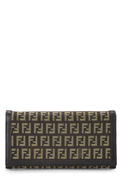 Fendi,  Brown Zucchino Canvas Long Wallet, Brown