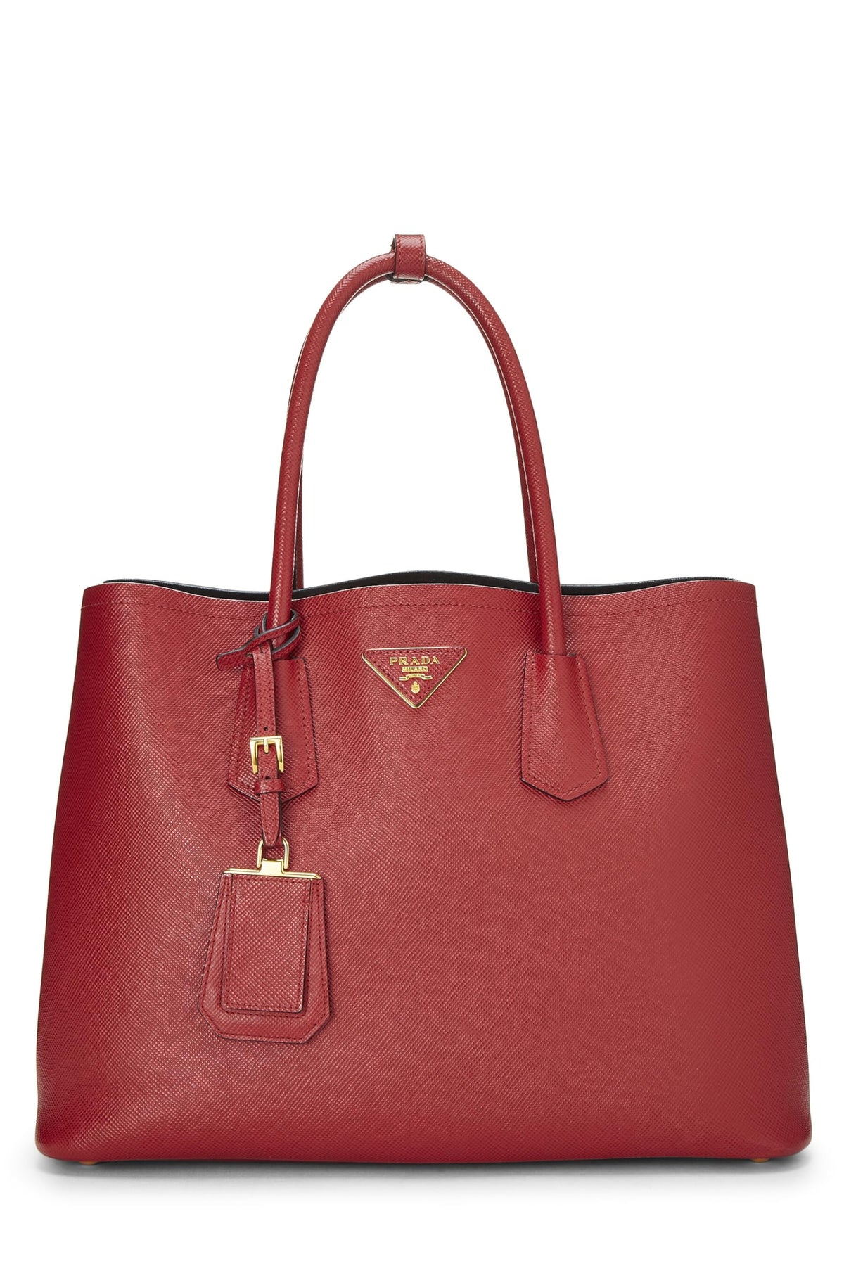 Prada,  Red Saffiano Leather Double Tote Medium, Red