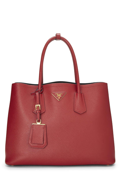 Prada,  Red Saffiano Leather Double Tote Medium, Red