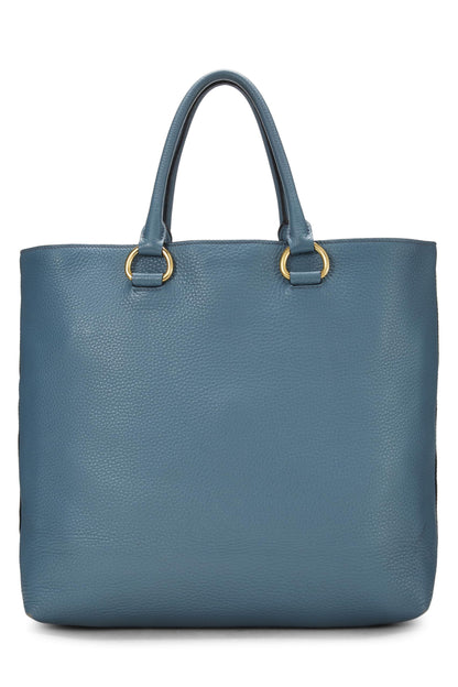 Prada,  Blue Vitello Daino Convertible Tote Medium, Blue