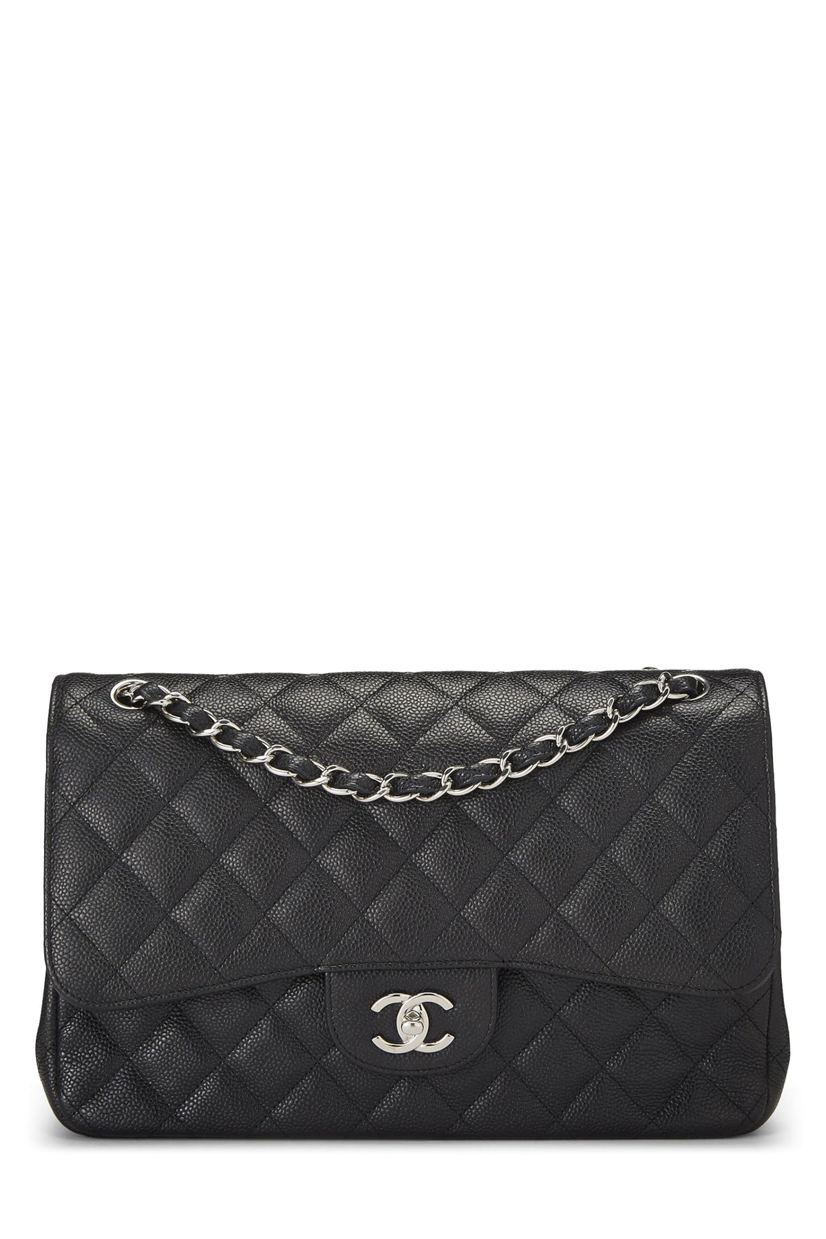 Chanel,  Black Quilted Caviar Leather New Classic Jumbo, Black