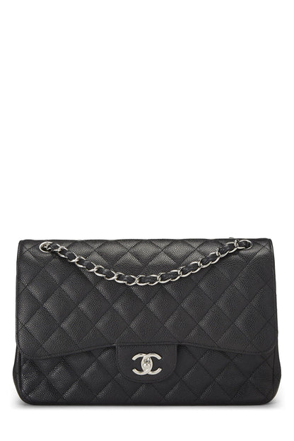 Chanel,  Black Quilted Caviar Leather New Classic Jumbo, Black