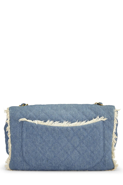 Chanel,  Blue Quilted Denim Half Flap Maxi, Blue