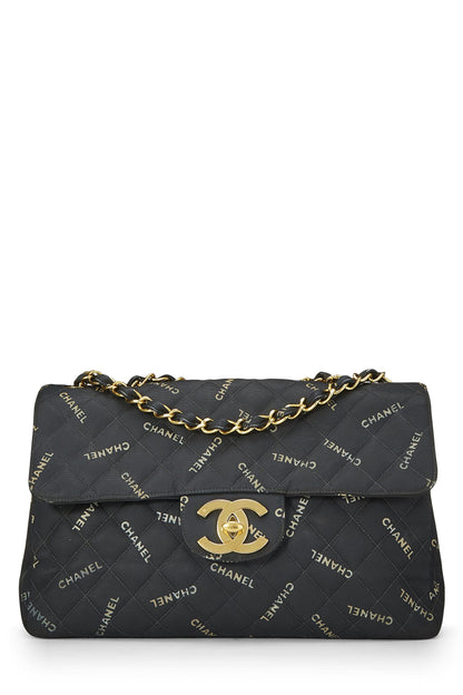Chanel,  Black Canvas Logo Half Flap Maxi, Black