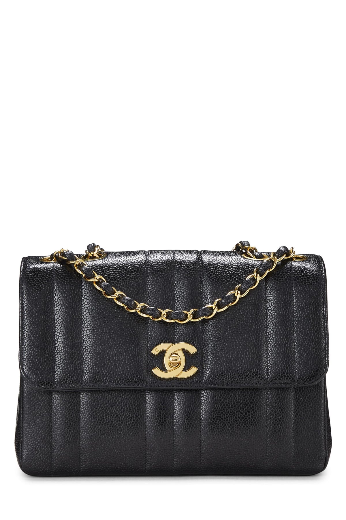 Chanel,  Black Vertical Caviar Half Flap Small, Black