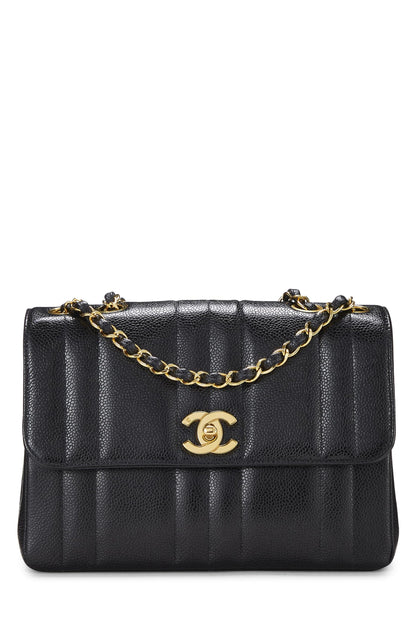 Chanel,  Black Vertical Caviar Half Flap Small, Black