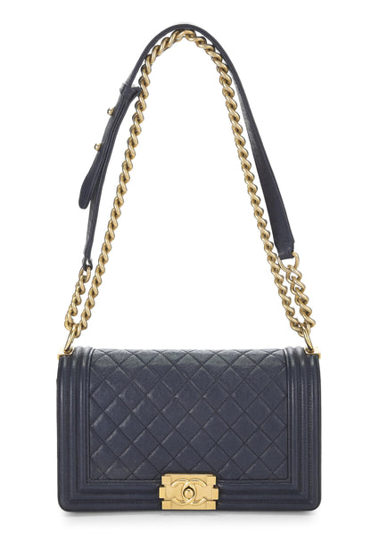 Chanel,  Navy Quilted Caviar Boy Bag Medium, Navy