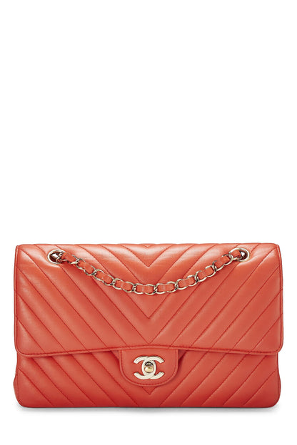 Chanel,  Orange Chevron Lambskin Classic Double Flap Medium, Black