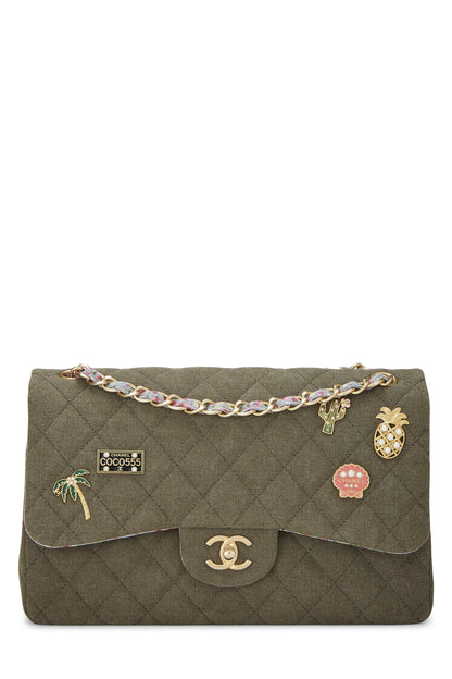 Chanel,  Paris-Cuba Green Quilted Charms Classic Double Flap Jumbo, Green